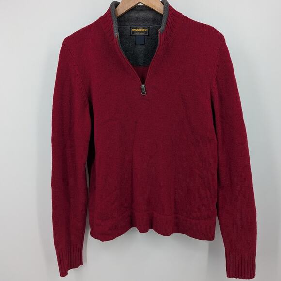 VTG Woolrich 100% Wool Sweater M Red Quarter Zip Pullover Made Japan Cozy Preppy - Picture 1 of 7